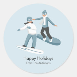 Sticker Rond Vacances de Noël en famille d'hiver
