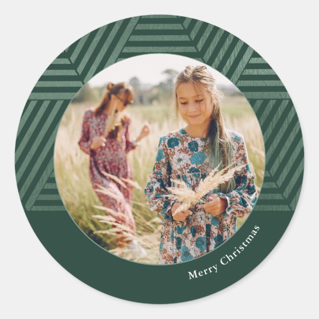 Sticker Rond Vacances de Noël Géométrique Vert Russe (Devant)