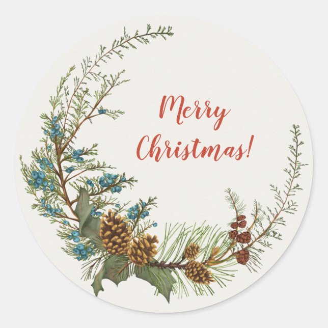 Sticker Rond Vacances de Noël Verdure (Devant)
