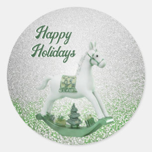 Sticker Rond Vacances de Noël vert à Cheval Blanc