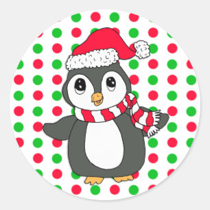 Sticker Rond Vacances de pingouin de Noël