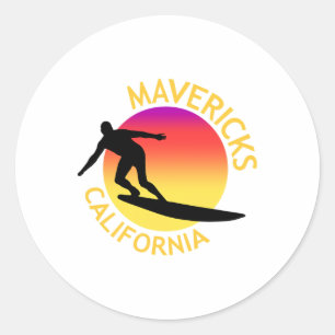 Sticker Rond Vacances de surf Mavericks en Californie