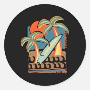 Sticker Rond Vacances de surf sur la côte pacifique de Big Sur