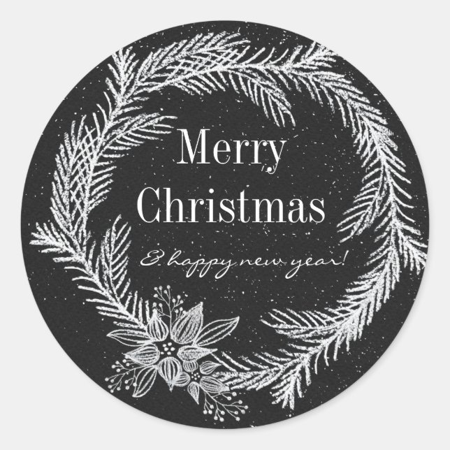 Sticker Rond Vacances de Wreath Snowy Chalk Moderne (Devant)