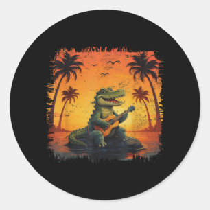 Sticker Rond Vacances d'été Alligator Crocodile Plage Coucher d