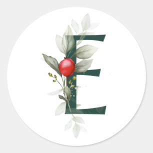 Sticker Rond Vacances d'hiver MONOGRAS roux poinsettia baies C