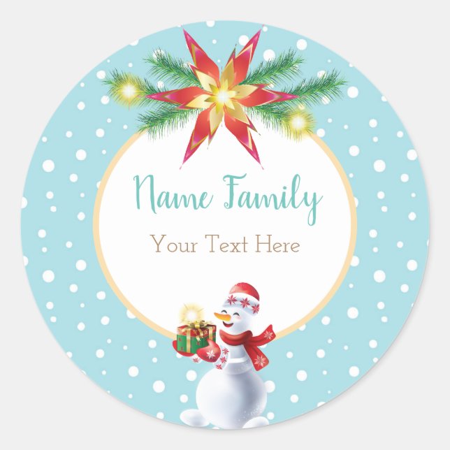 Sticker Rond Vacances d'hiver Noël et Nouvel An Snowman (Devant)