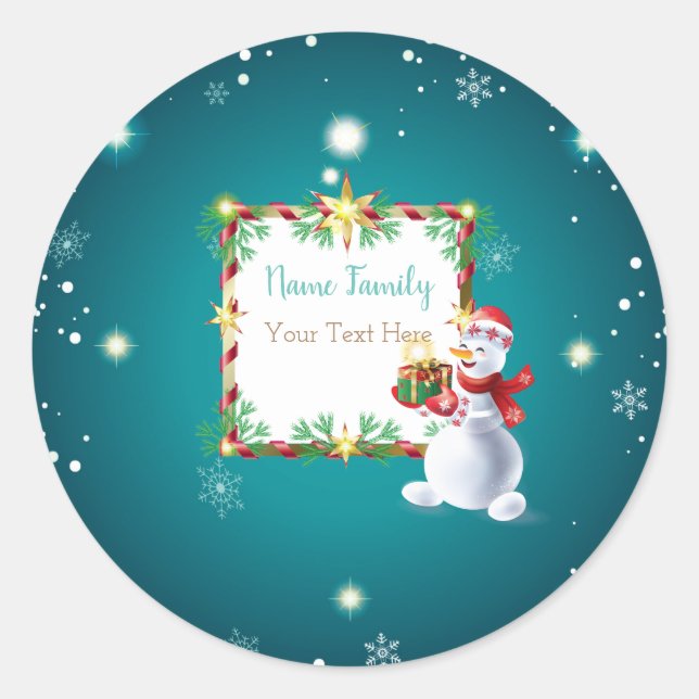 Sticker Rond Vacances d'hiver Noël et Nouvel An Snowman (Devant)