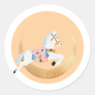 Sticker Rond Vacances d'hiver rose cheval coton