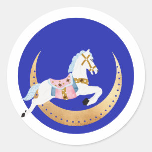 Sticker Rond Vacances d'hiver rose cheval coton