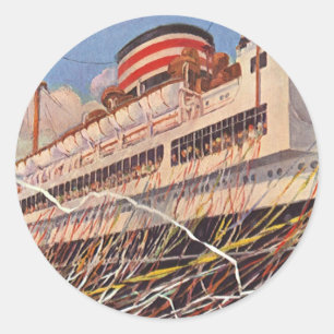 Sticker Rond Vacances en bateau de croisière vintage; Bon Voyag