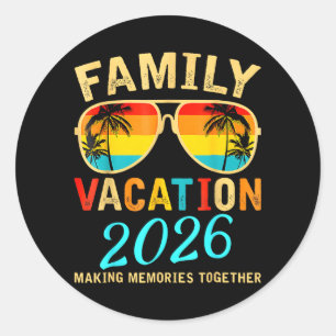 Sticker Rond Vacances en famille 2026 Été tenue de plage assort