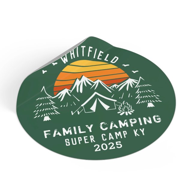 Sticker Rond Vacances en famille Camping Voyage (Family Vacation Camping Trip Classic Round Sticker)
