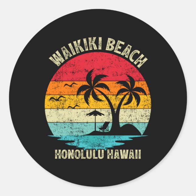 Sticker Rond Vacances en famille Honolulu Hawaii Waikiki Beach (Devant)