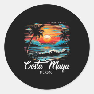 Sticker Rond Vacances en famille Retro Sunset Mexique Costa May