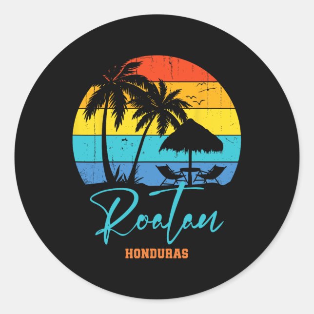 Sticker Rond Vacances en famille Roatan Honduras Plage Vacances (Devant)