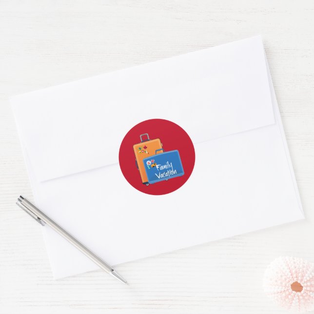 Sticker Rond Vacances en famille, Valises prêtes, (Enveloppe)