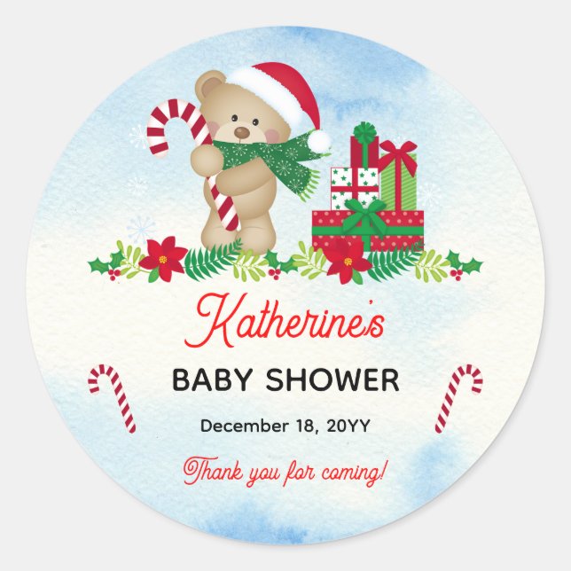 Sticker Rond Vacances Garçon ours Baby shower d'attente précoce (Devant)