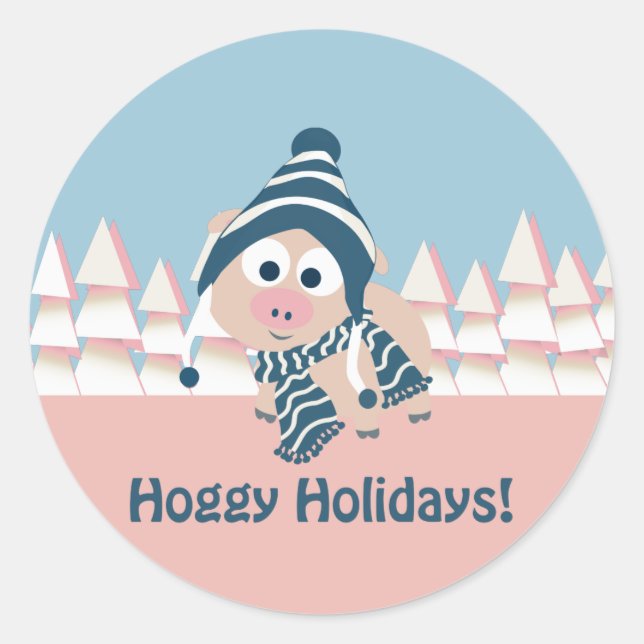 Sticker Rond Vacances Génies ! Cochon d'hiver (Devant)