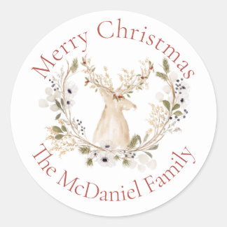 Sticker Rond Vacances hiver Deer Wreath