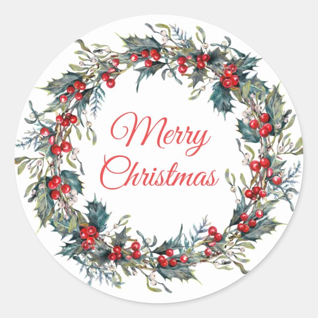 Sticker Rond Vacances hiver Mistletoe Berries Noël Wreath (Devant)