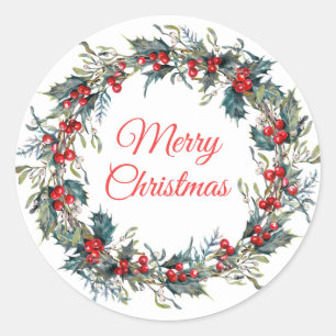 Sticker Rond Vacances hiver Mistletoe Berries Noël Wreath
