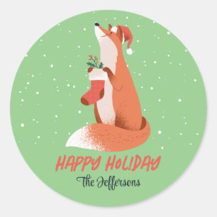 Sticker Rond Vacances hivernales moelleux Fox Snowy