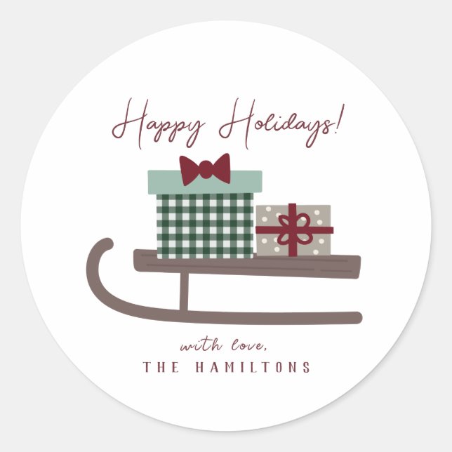 Sticker Rond Vacances mini-mignonnes et joyeuses Sleigh (Devant)