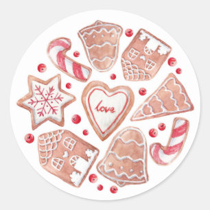 Sticker Rond Vacances Motifs de Noël en aquarelle