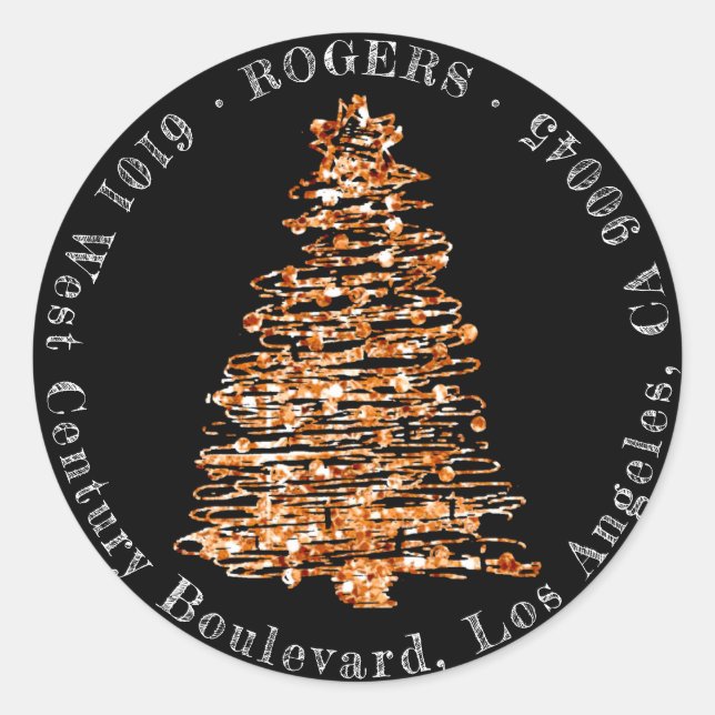 Sticker Rond Vacances Retour Adresse Copier RSVP Arbre de Noël (Devant)