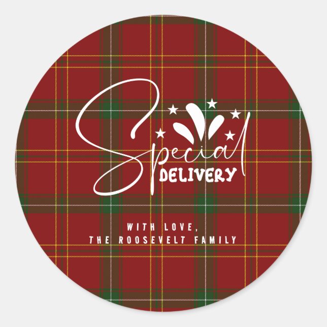 Sticker Rond Vacances Rouge Tartan Noël Plaid (Devant)