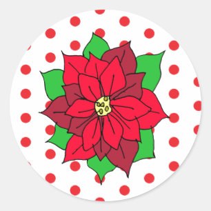 Sticker Rond Vacances rouges de Noël de poinsettia