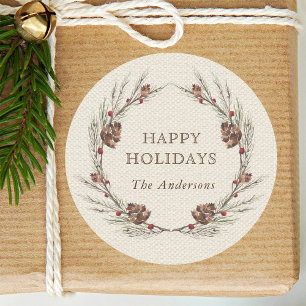 Sticker Rond Vacances rustiques de Noël de guirlande de