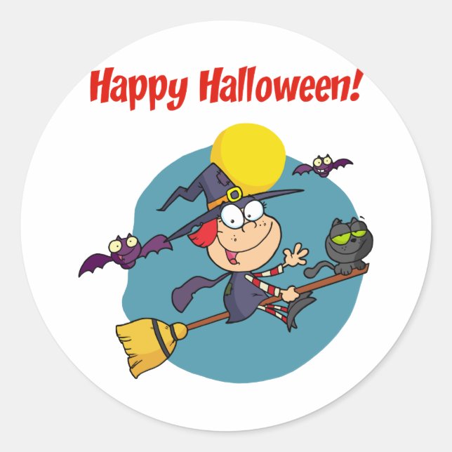 Sticker Rond Vacances saluant avec la petite sorcière de (Devant)