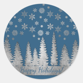 Sticker Rond Vacances Silver et Blue Winter Wonderland
