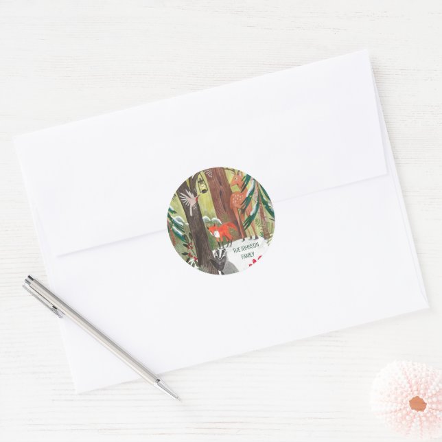 Sticker Rond Vacances traditionnelles animaux festifs de bois (Enveloppe)