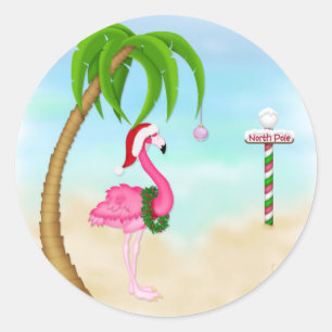 Sticker Rond Vacances tropicales Flamant rose rose
