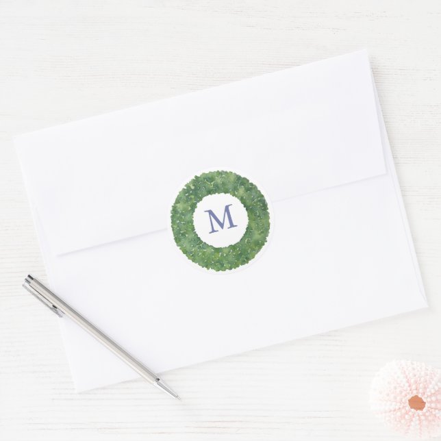 Sticker Rond Vacances Verdure Wreath Monogramme Enveloppe Sceau (Enveloppe)