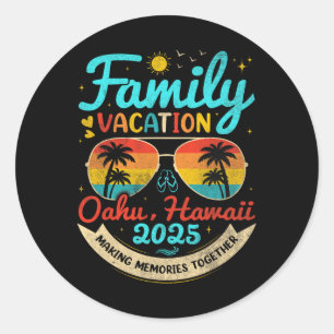 Sticker Rond Vacances vintage en famille Oahu