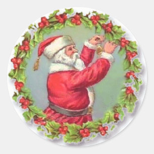 Sticker Rond Vacances vintages de Noël de Père Noël de
