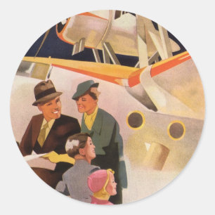 Sticker Rond Vacances vintages en famille Via Seaplane avec hél