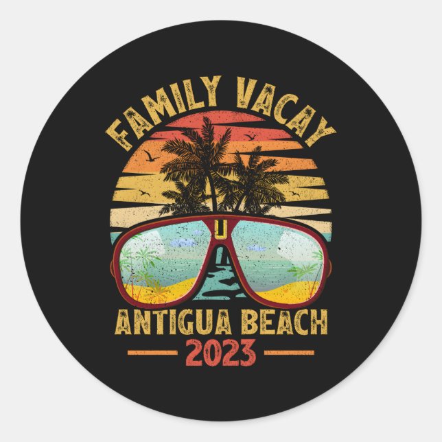 Sticker Rond Vacay famille 2023 Barbuda Antigua Beach (Devant)