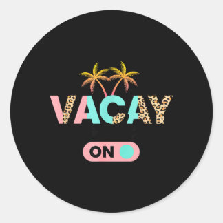 Sticker Rond Vacay Mode On Kids Vacation Palm Tree Leopard