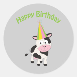 Sticker Rond Vache à joyeux anniversaire