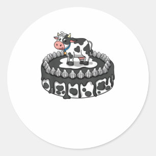 Sticker Rond Vache Anniversaire Gâteau Fête Farmer Anniversaire
