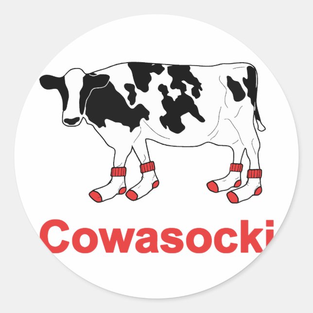 Sticker Rond Vache au lait en chaussettes - Vache Cowasocki A S (Devant)