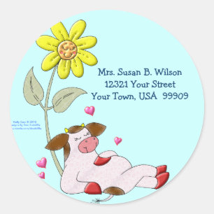 Sticker Rond Vache blanche avec fleur