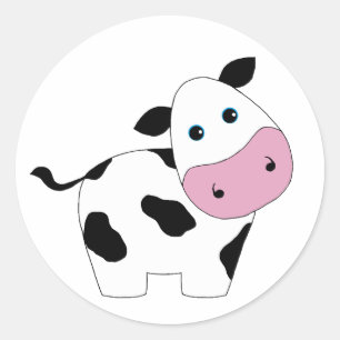 Sticker Rond Vache blanche mignonne
