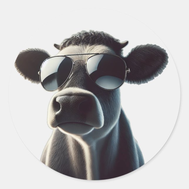 Sticker Rond Vache branchée en lunettes de soleil (Devant)