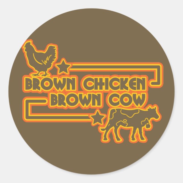 Sticker Rond Vache Brown Brown au poulet (Devant)